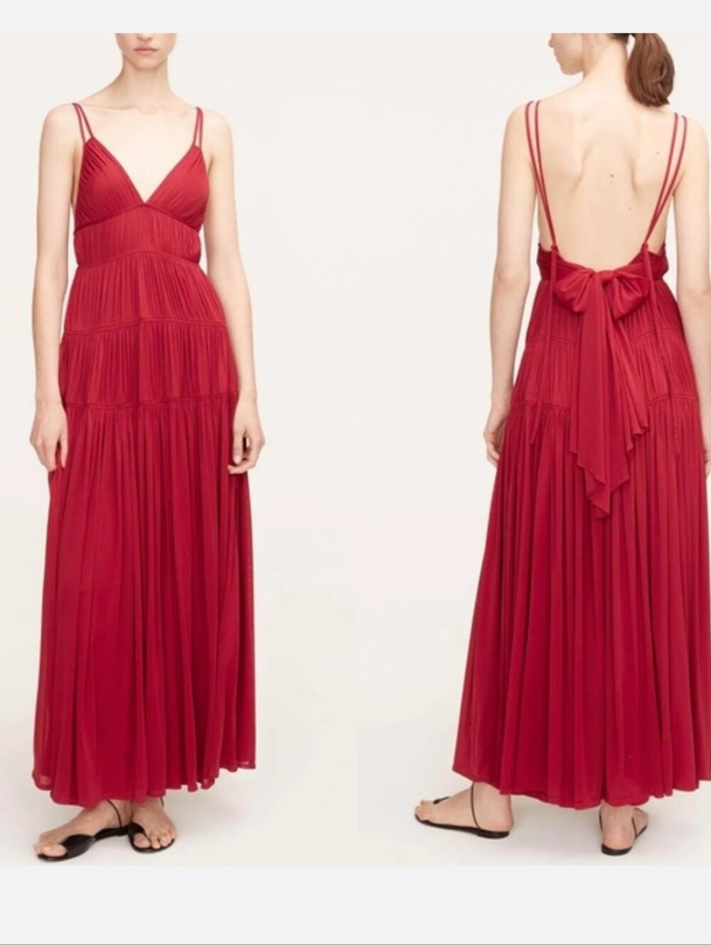 Rebecca Taylor Ruched Mesh Maxi Dress Size 4 Cherry Red